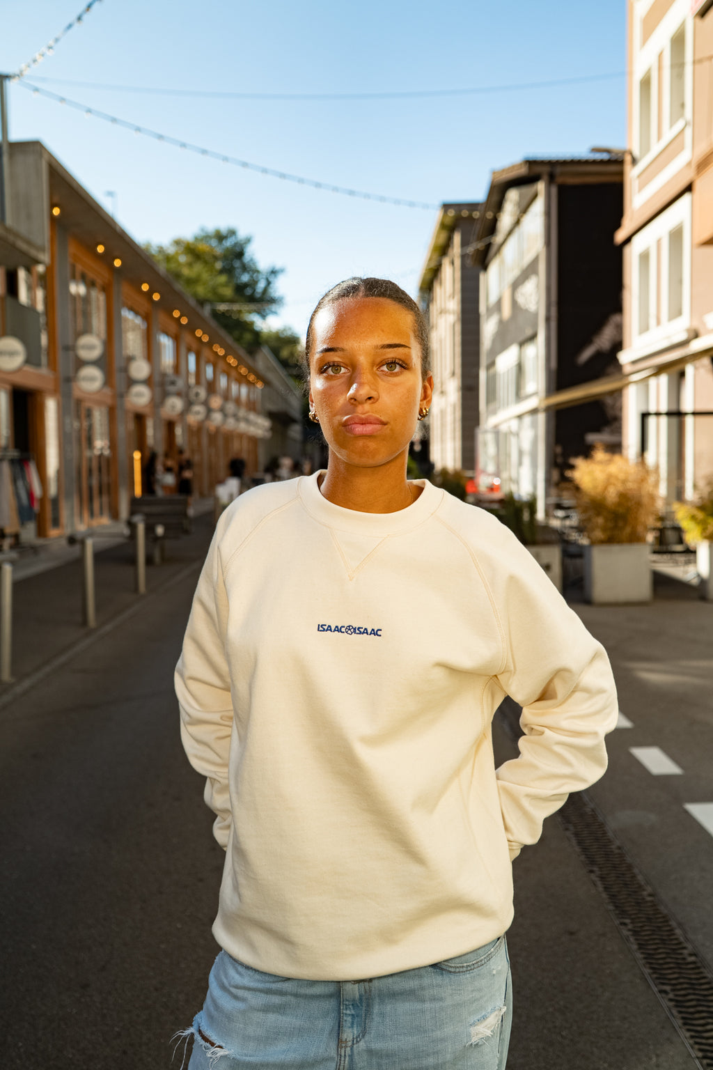 Crew neck crème fleur bleue
