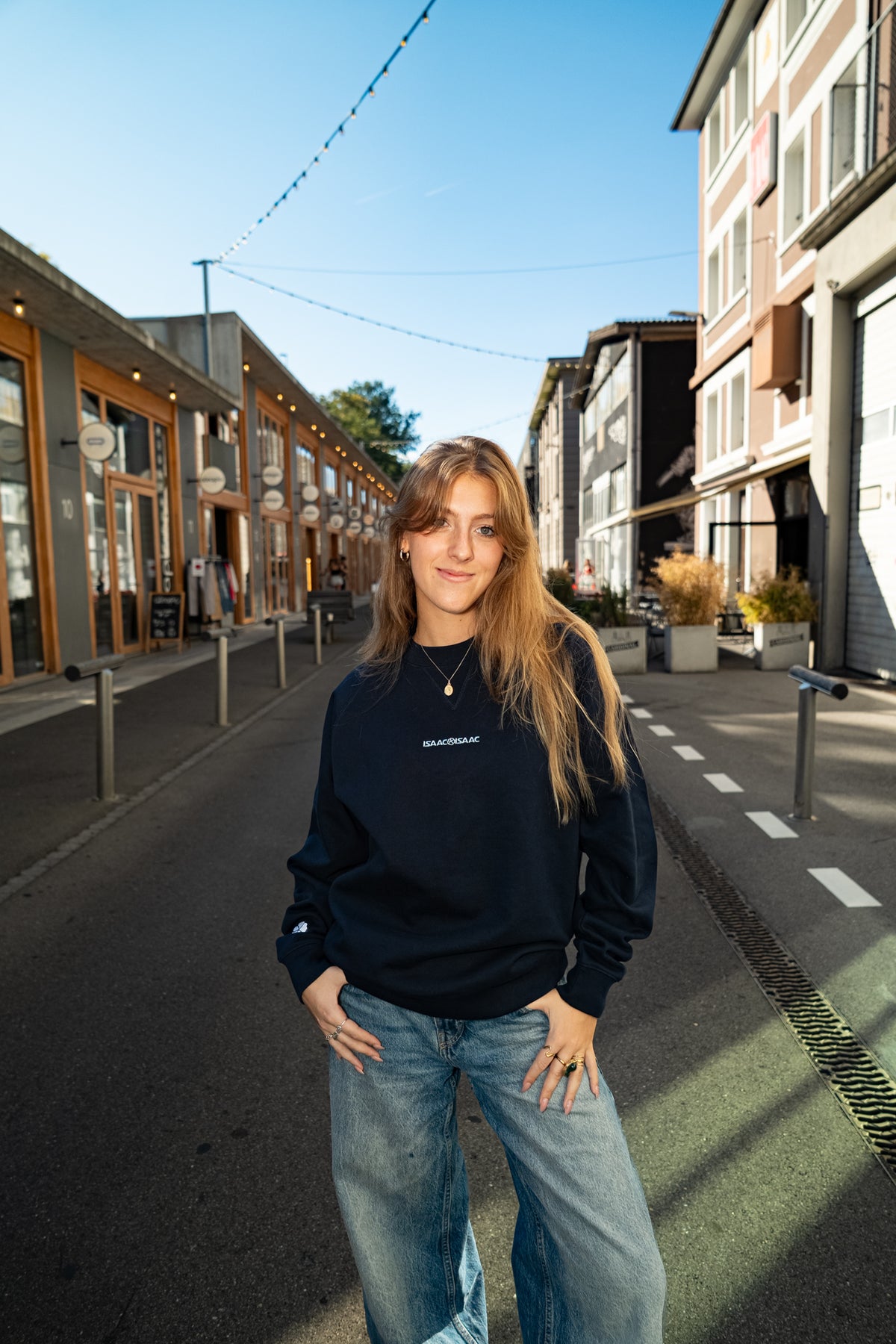 Crew neck navy fleur bleu ciel