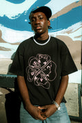 T-shirt noir fleur rose