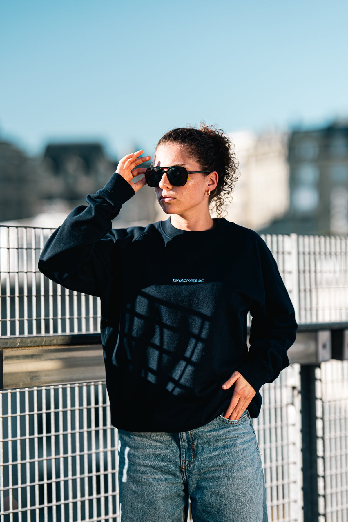 Crew neck navy fleur bleu ciel