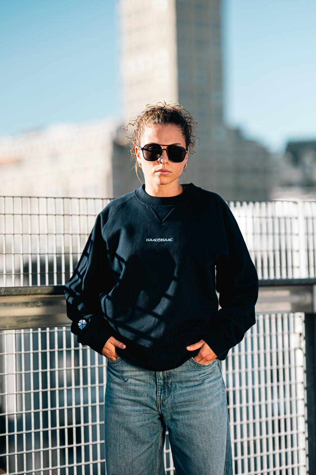 Crew neck navy fleur bleu ciel